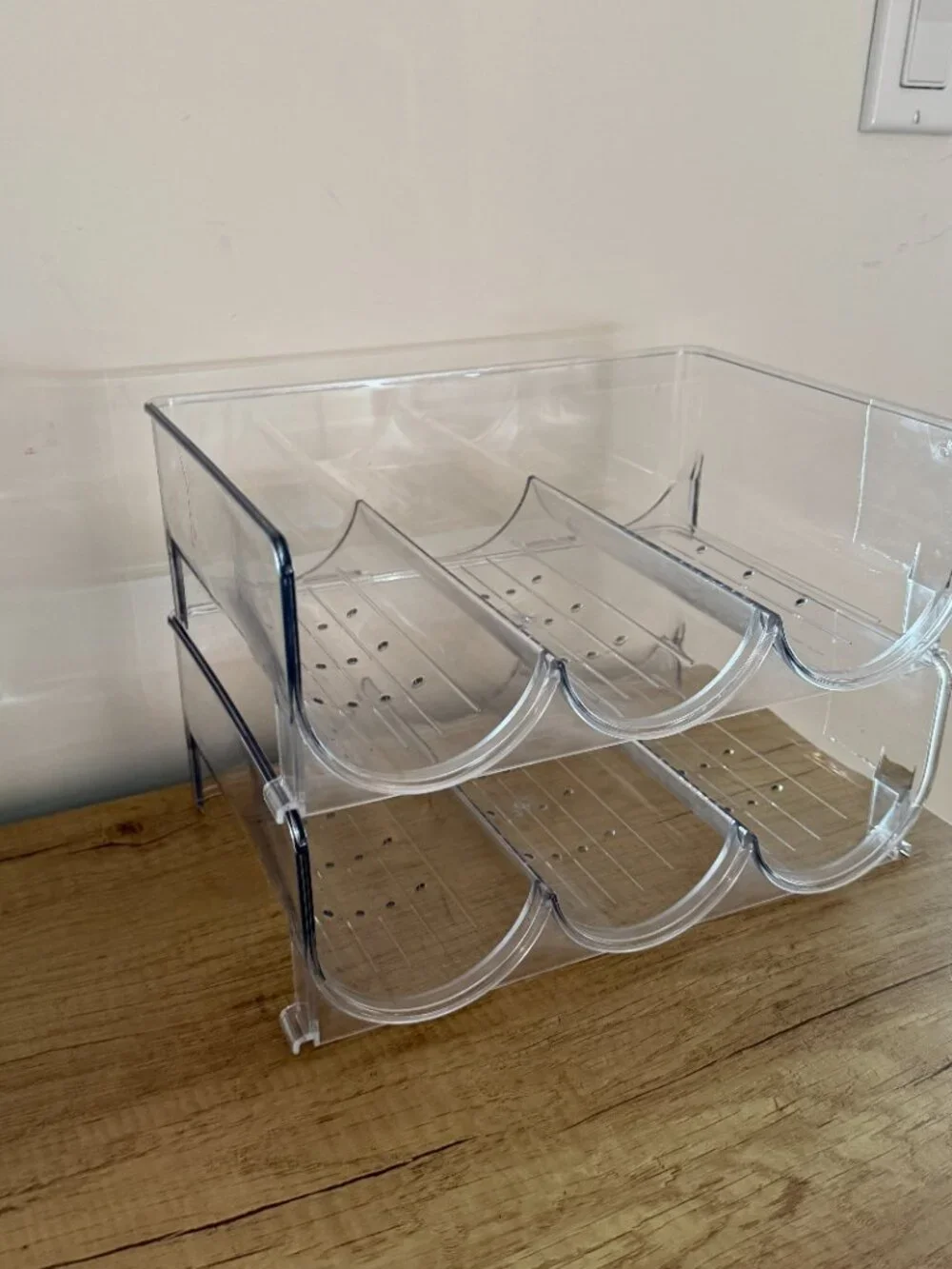 stackable 2 tier acrylic clear water bottle organizer